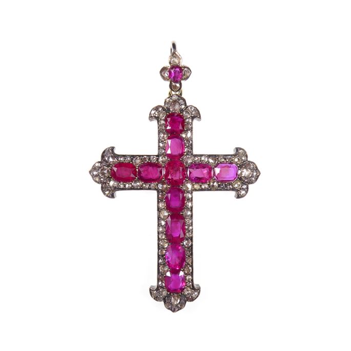 Antique ruby and diamond cross pendant | MasterArt